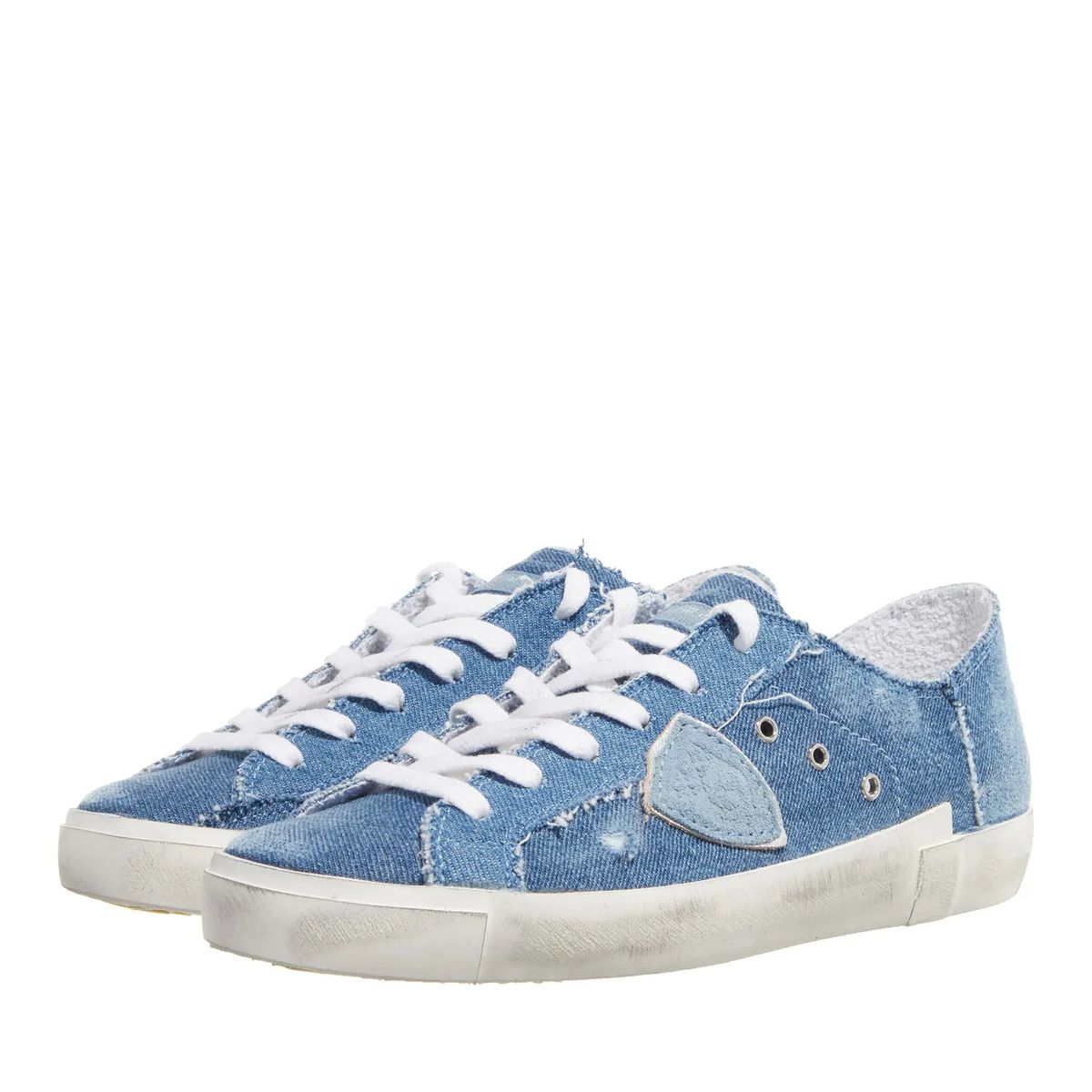 Low-Top Sneakers aus Denim im Used-Look