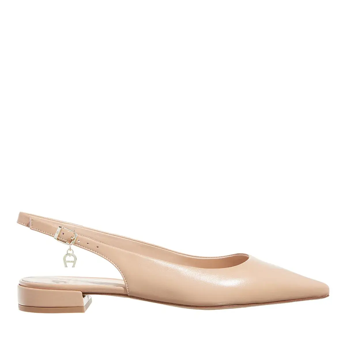 Spitz zulaufende Slingback Ballerinas mit Anhänger