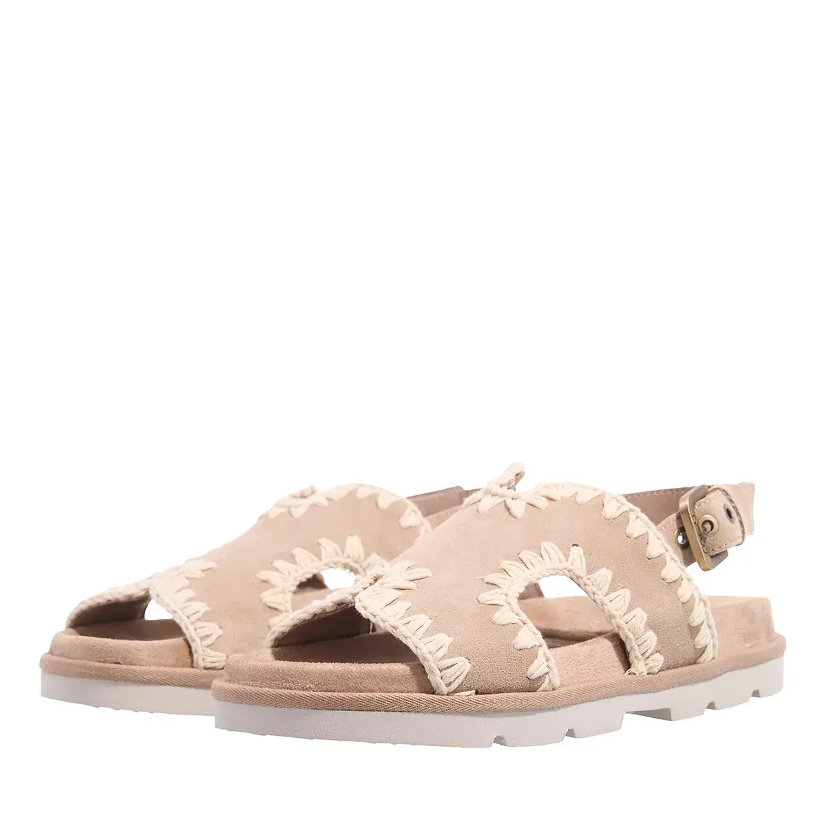 Beige Wildleder Sandale mit Fersenriemen