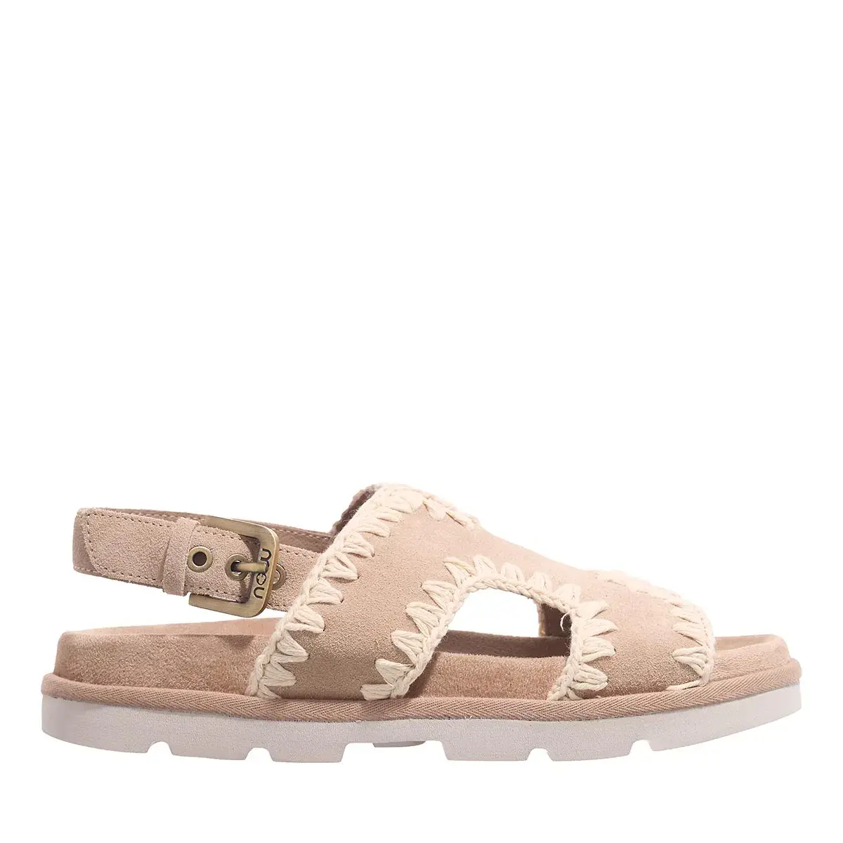 Beige Wildleder Sandale mit Fersenriemen