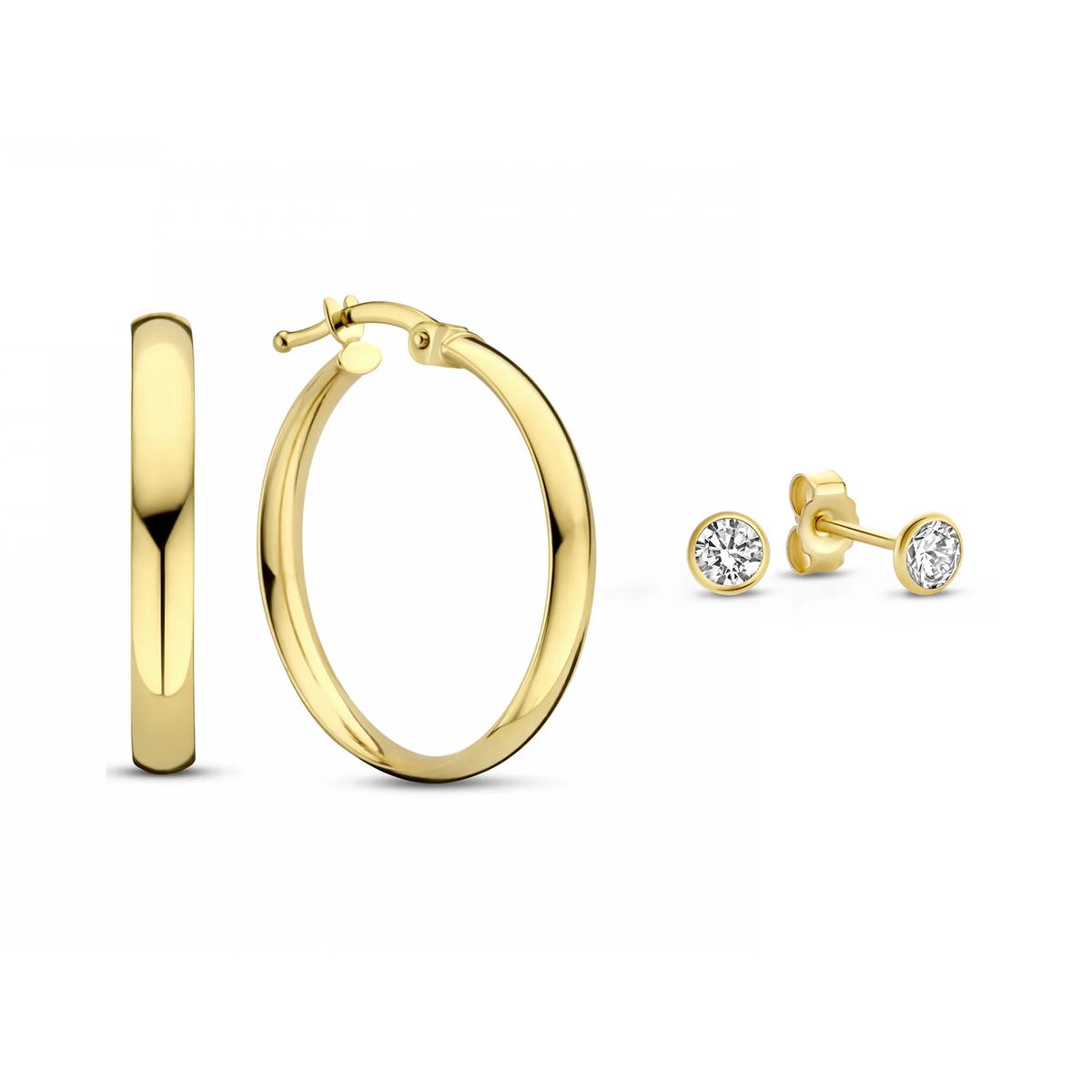 Klassisches Gold Creolen und Ohrstecker Set