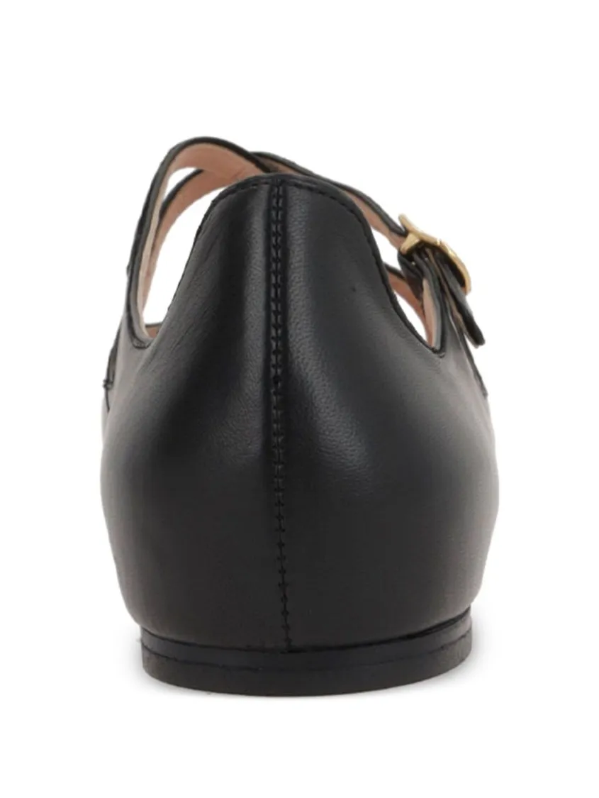 Elegante Mary Jane Ballerinas aus schwarzem Leder