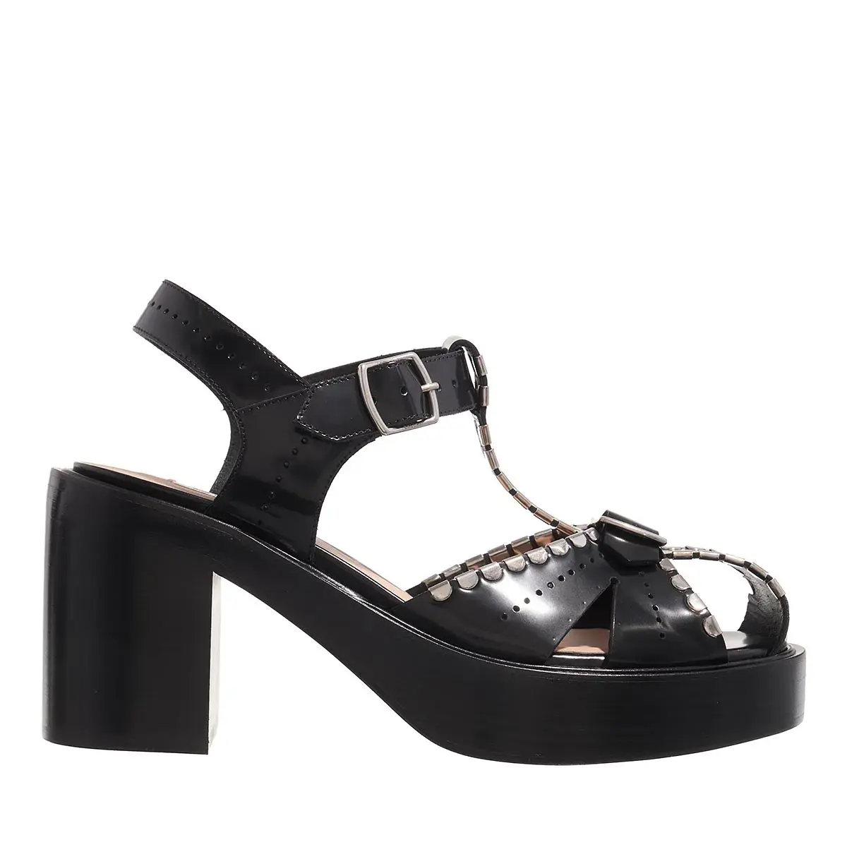 Schwarze Cage Sandalen mit Plateauabsatz