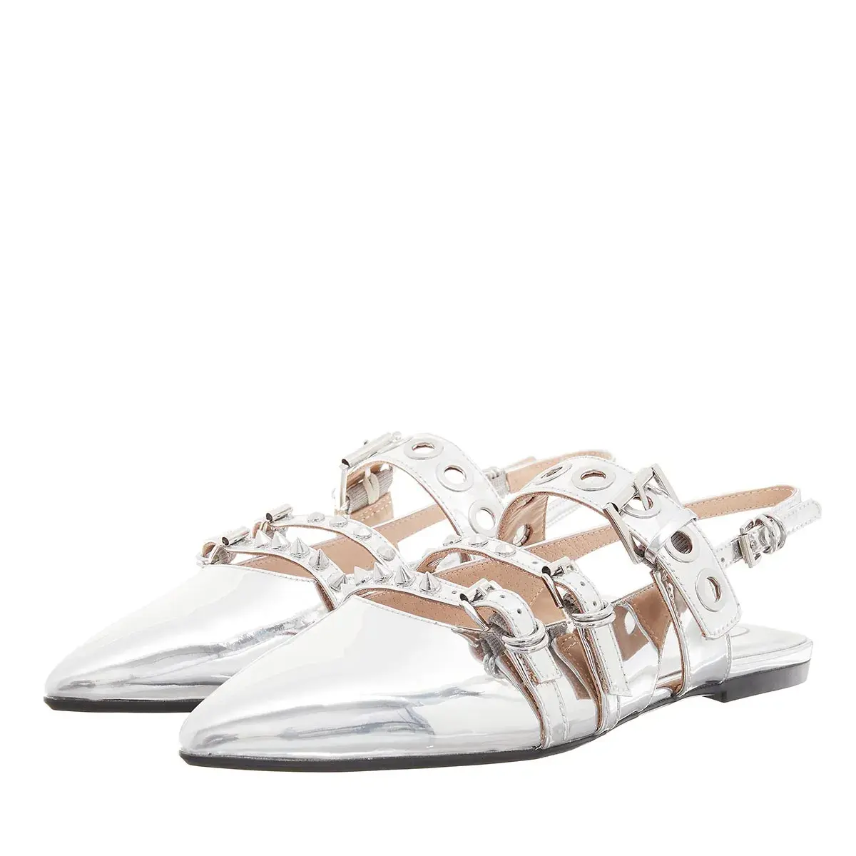 Silberne Slingback-Ballerinas mit spitzer Zehe