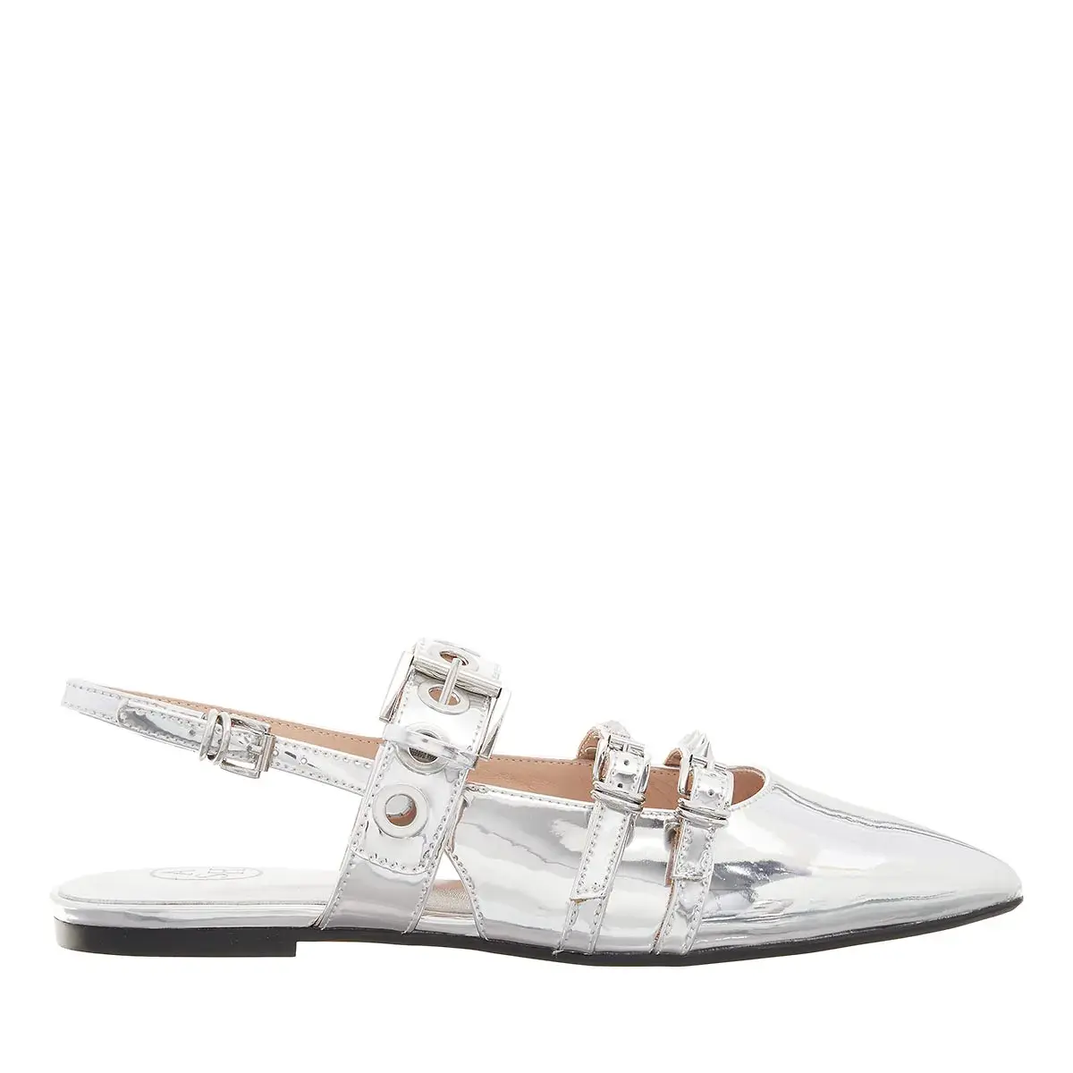 Silberne Slingback-Ballerinas mit spitzer Zehe