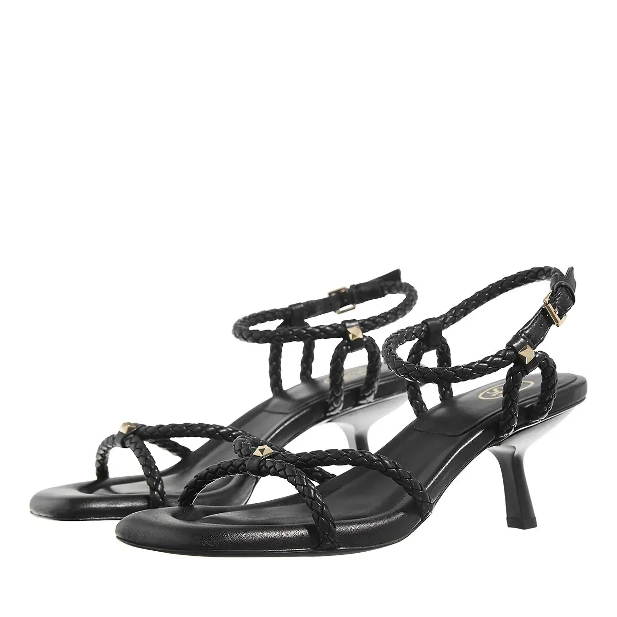 Kitten-Heel-Sandalen mit geflochtenen Riemen
