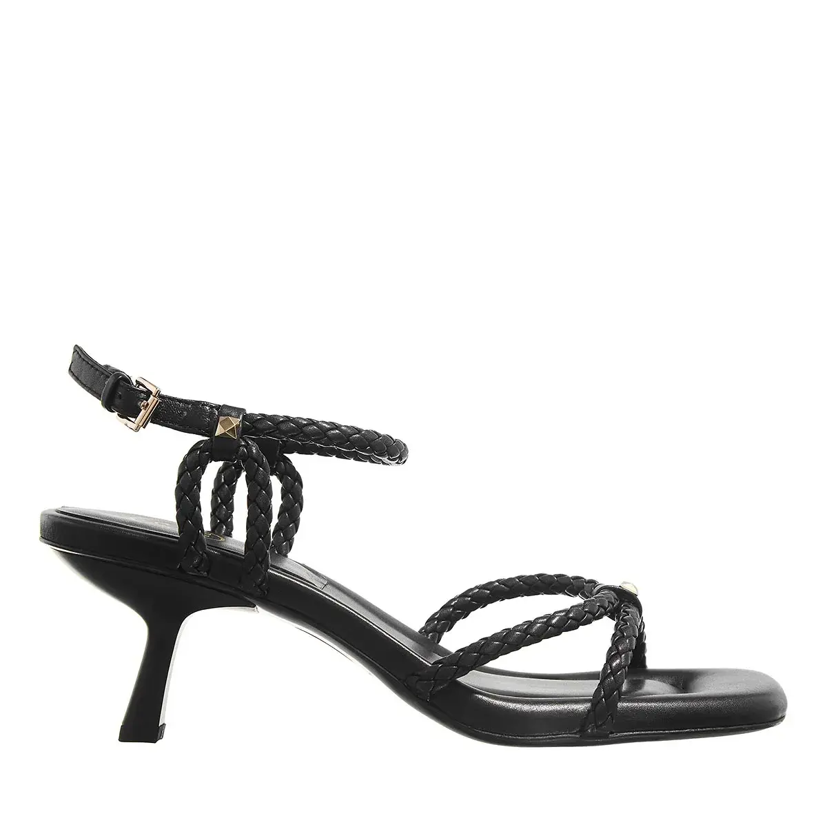 Kitten-Heel-Sandalen mit geflochtenen Riemen