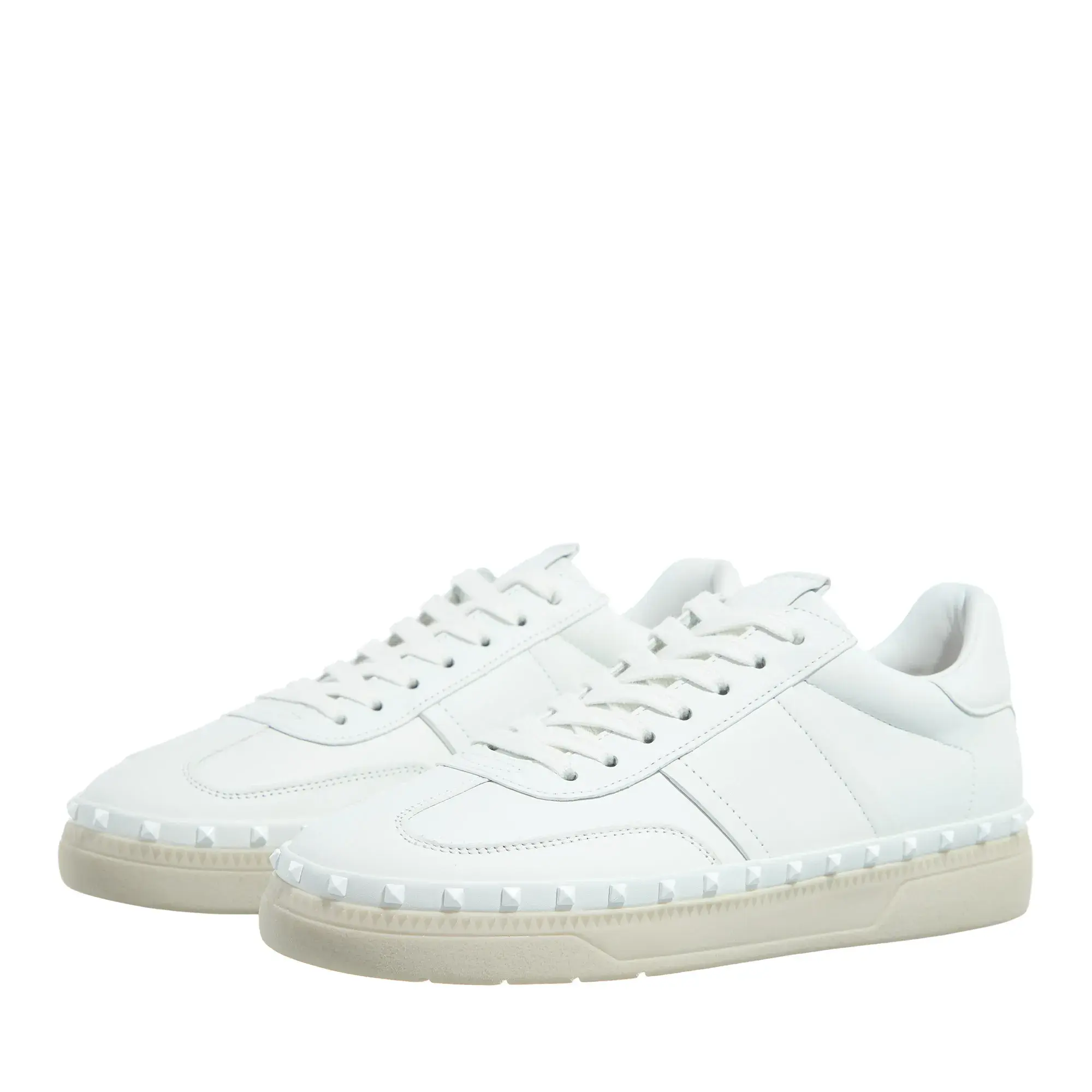 Weißer Leder Low-Top Sneaker mit Nieten