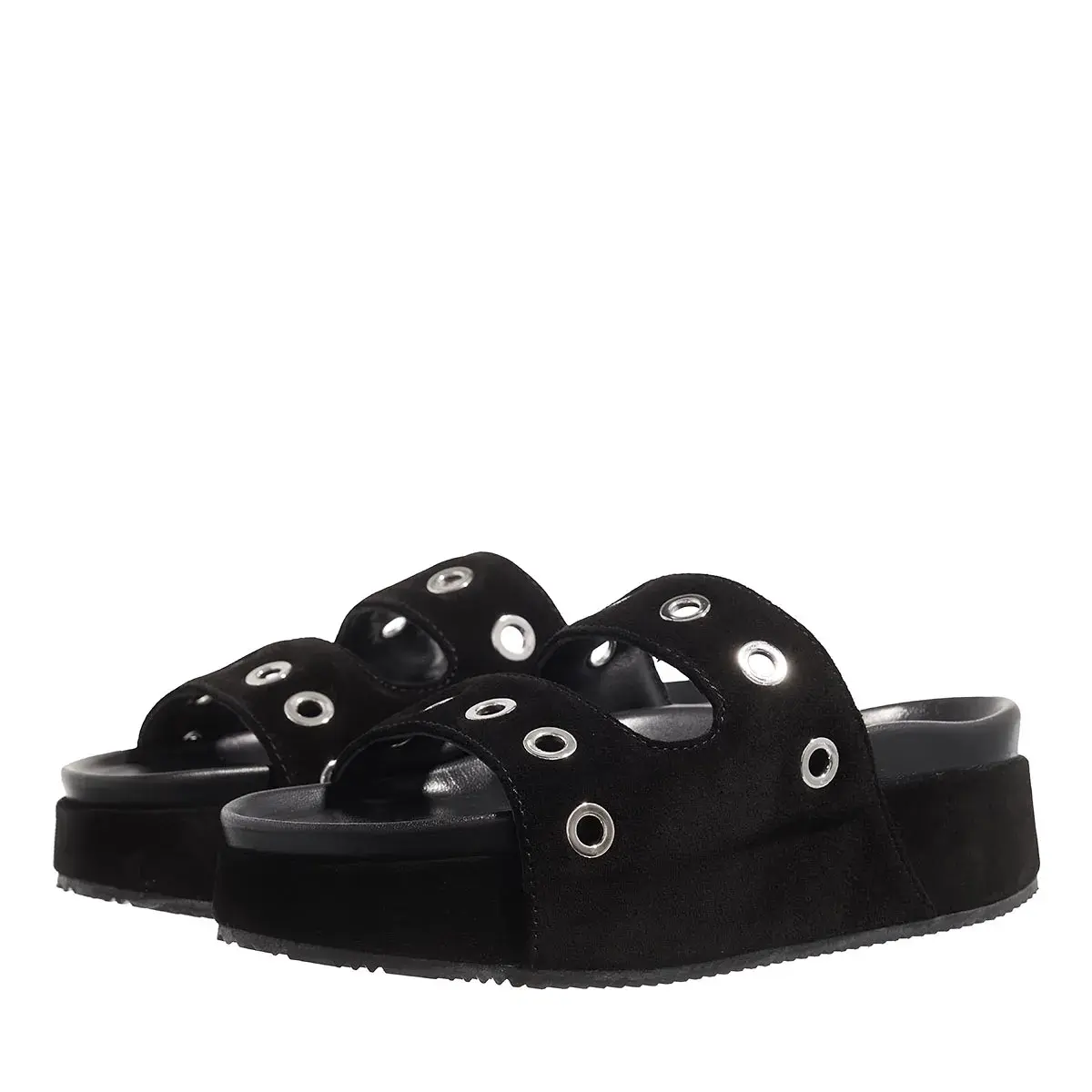 Schwarze Wildleder-Plateausandalen mit Ösen