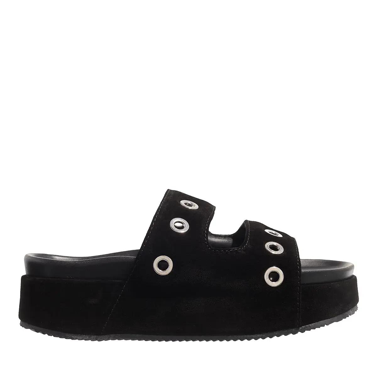 Schwarze Wildleder-Plateausandalen mit Ösen