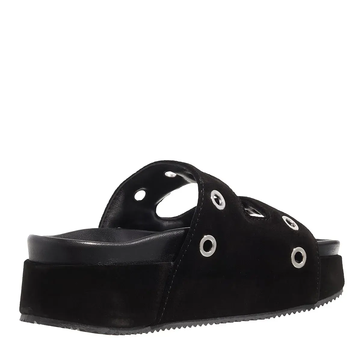 Schwarze Wildleder-Plateausandalen mit Ösen