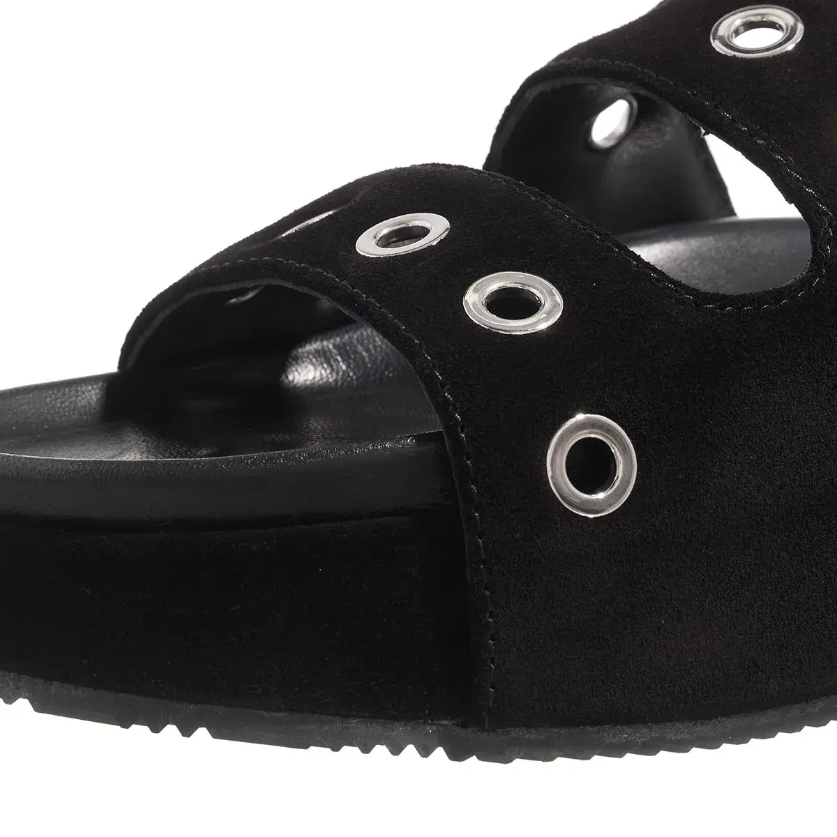 Schwarze Wildleder-Plateausandalen mit Ösen