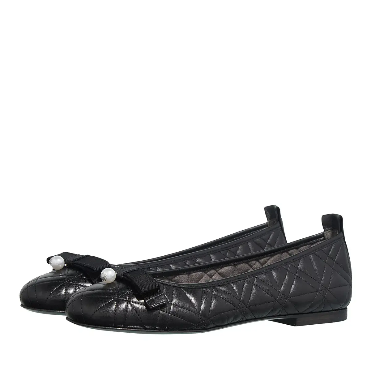 Gesteppte Leder Ballerinas mit Perle