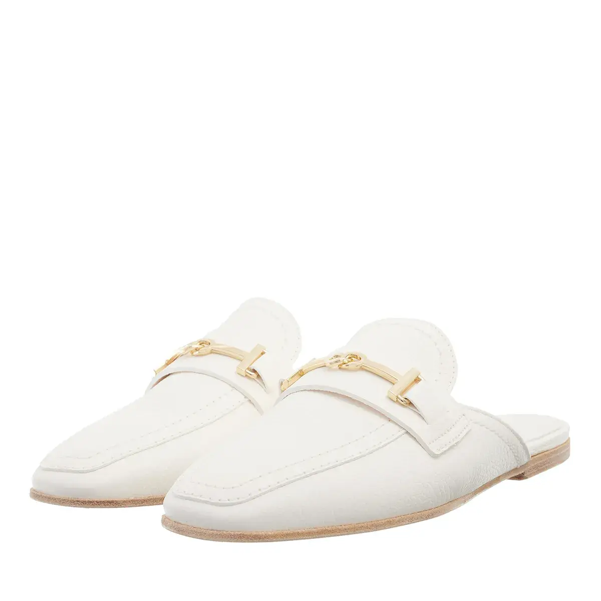 Weiße Leder-Mules Loafer mit Schnalle