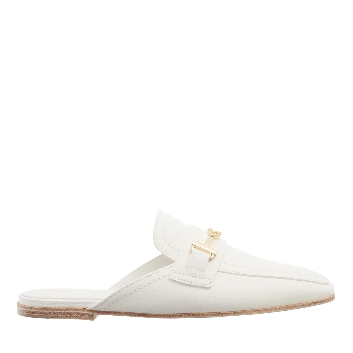 Weiße Leder-Mules Loafer mit Schnalle