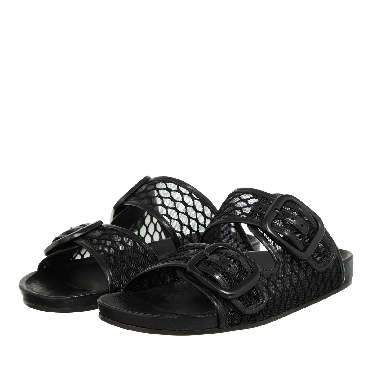 Schwarze Mesh-Pantoletten mit Schnalle
