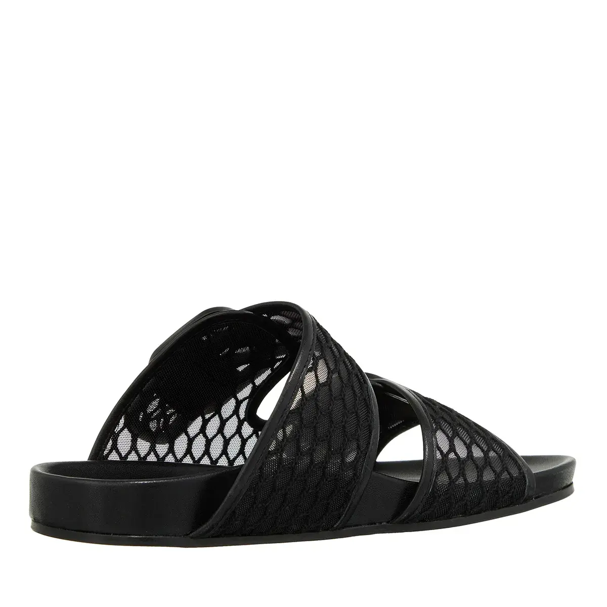 Schwarze Mesh-Pantoletten mit Schnalle