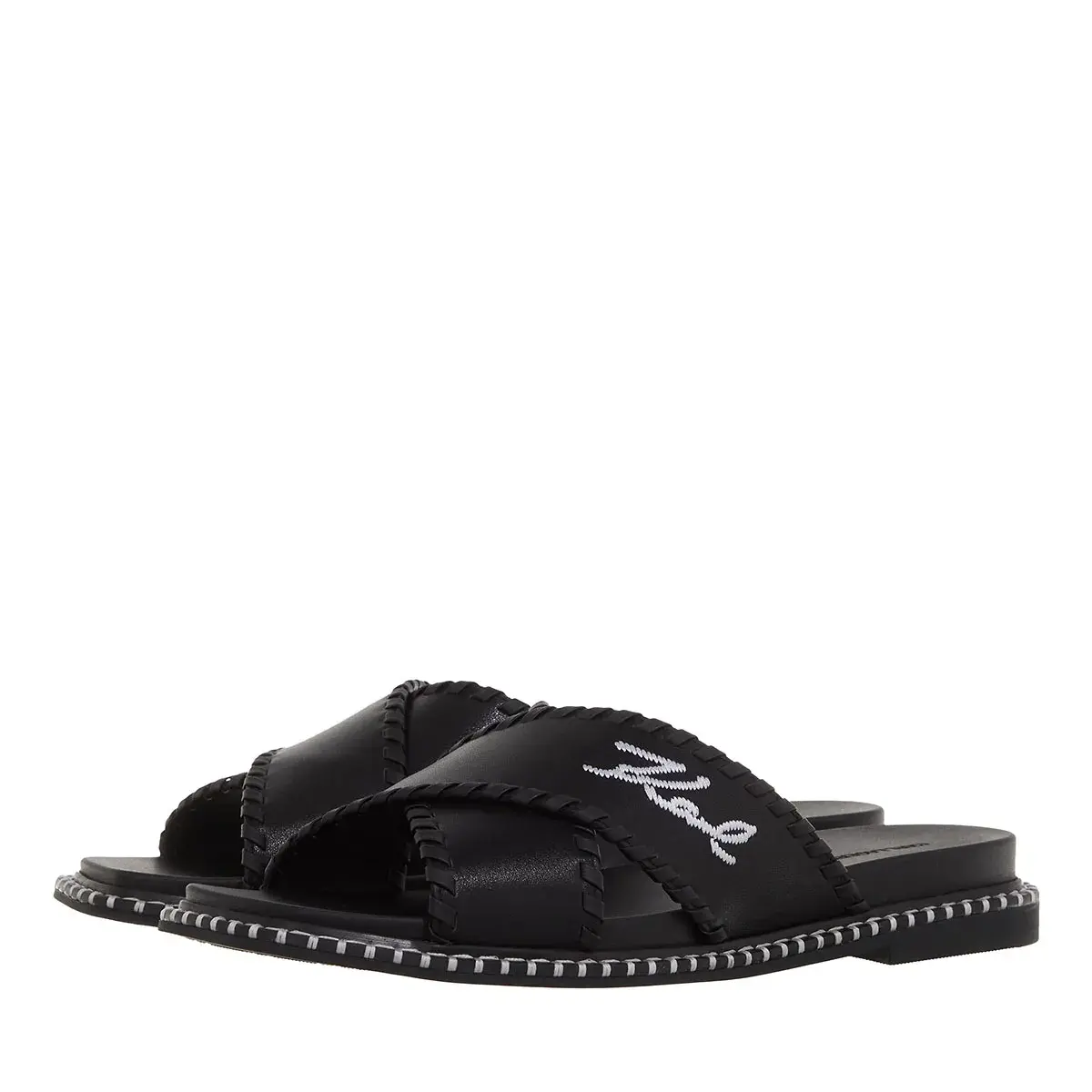 Crossover Leder-Sandalen mit Logo