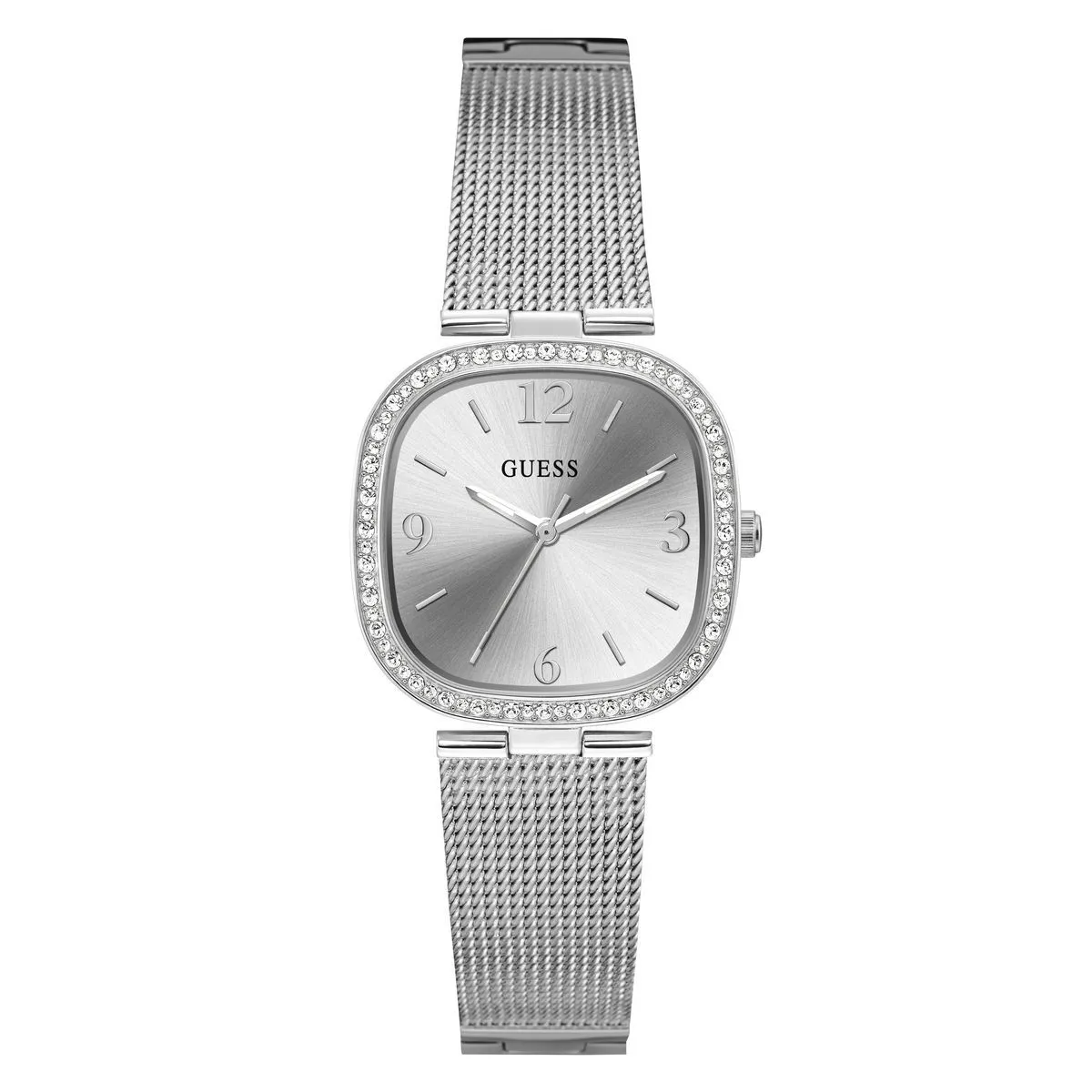 Elegante silberfarbene Mesh-Armbanduhr