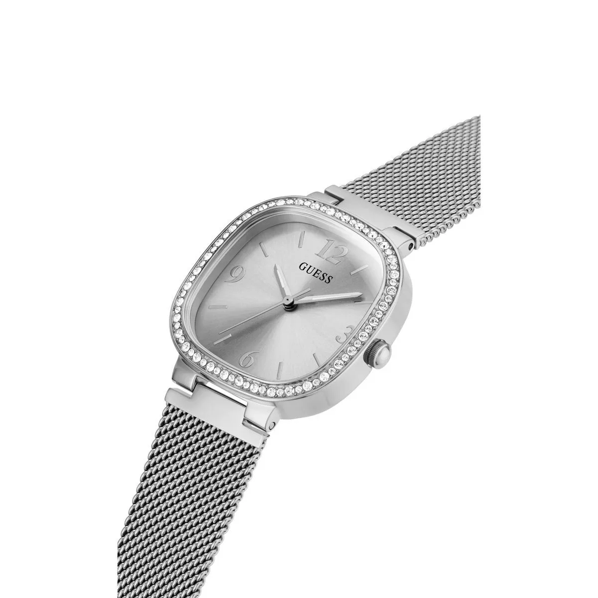 Elegante silberfarbene Mesh-Armbanduhr