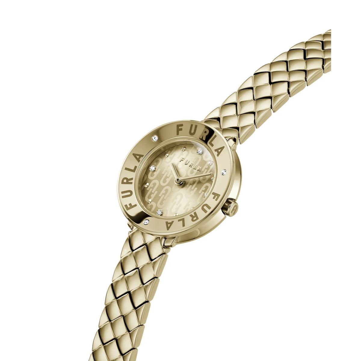 Elegante goldfarbene Armbanduhr mit Webmuster