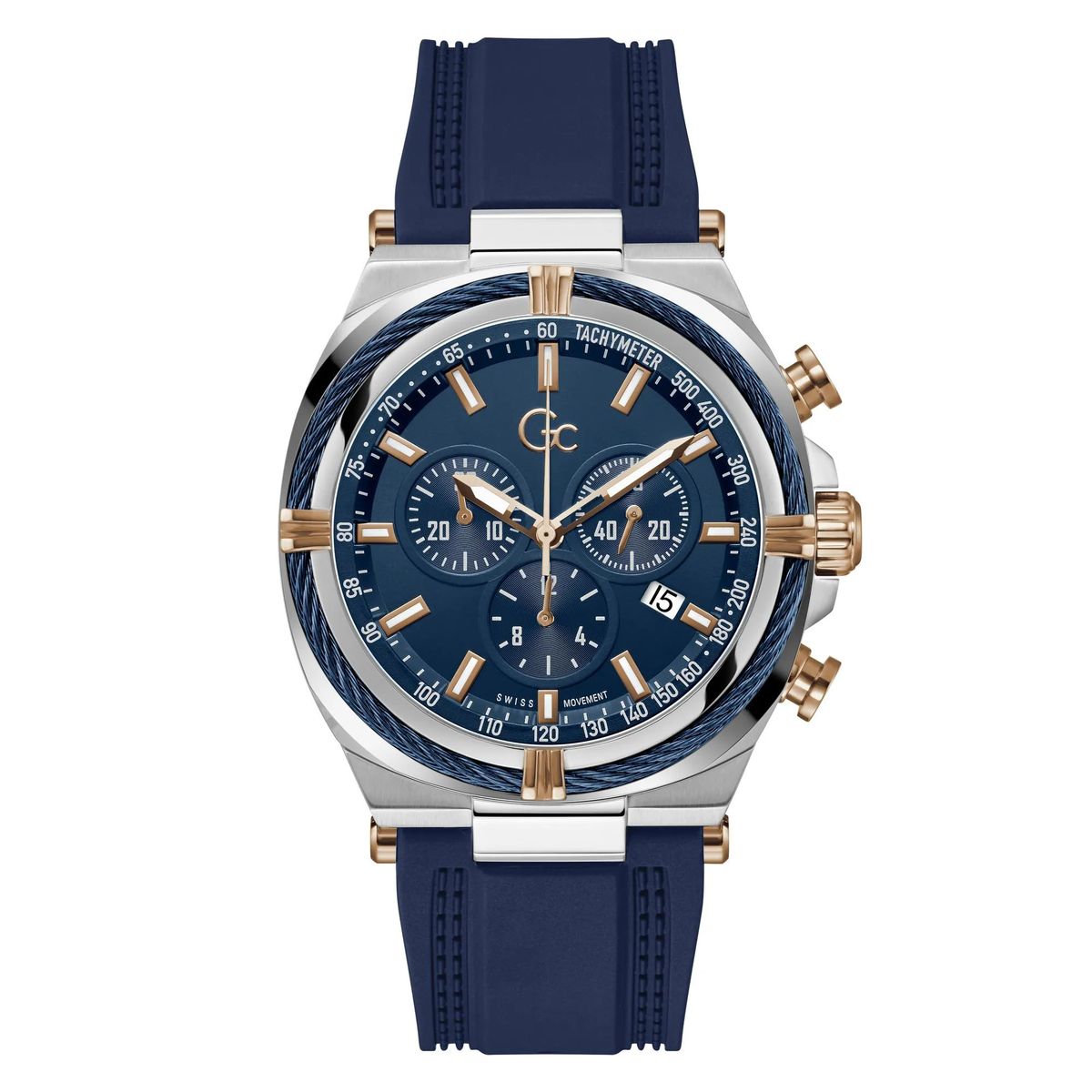 Blaue Chronographenuhr aus Edelstahl