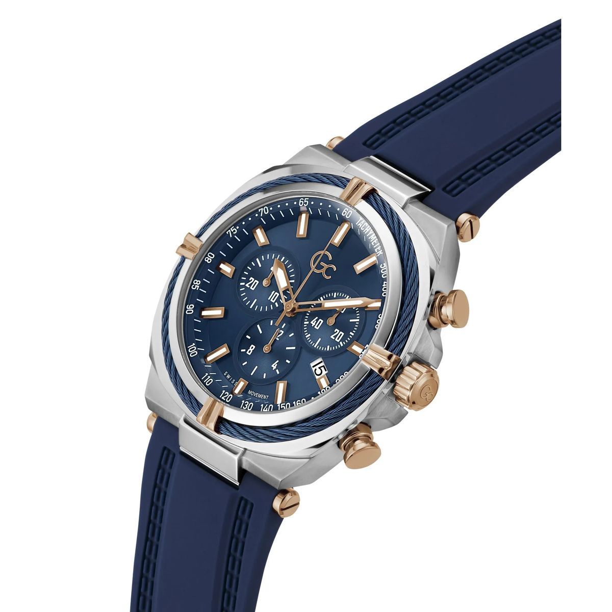 Blaue Chronographenuhr aus Edelstahl