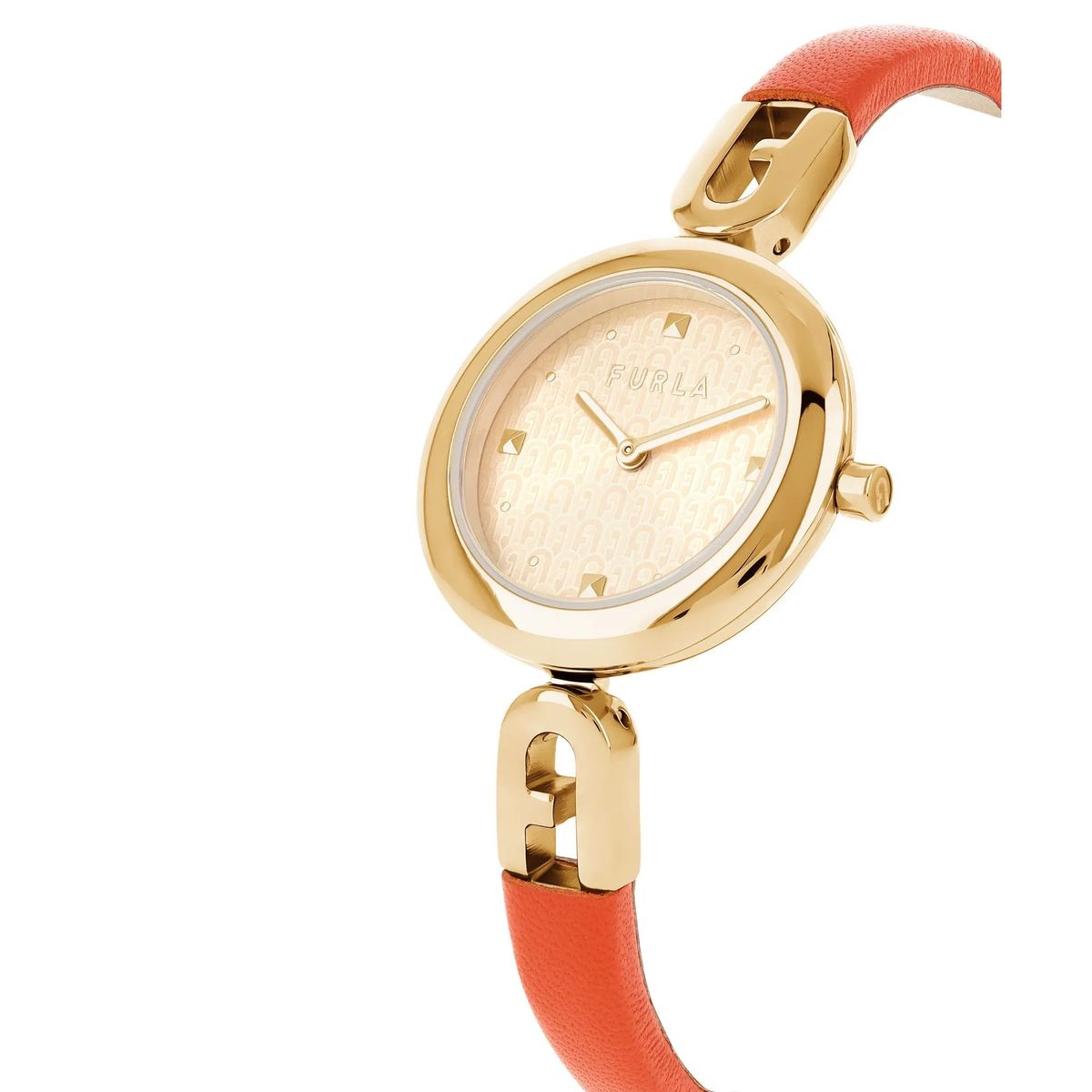 Orangefarbene Armbanduhr mit Lederarmband