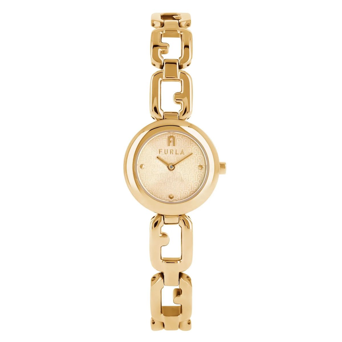 Goldfarbene Analoguhr mit Kettenarmband