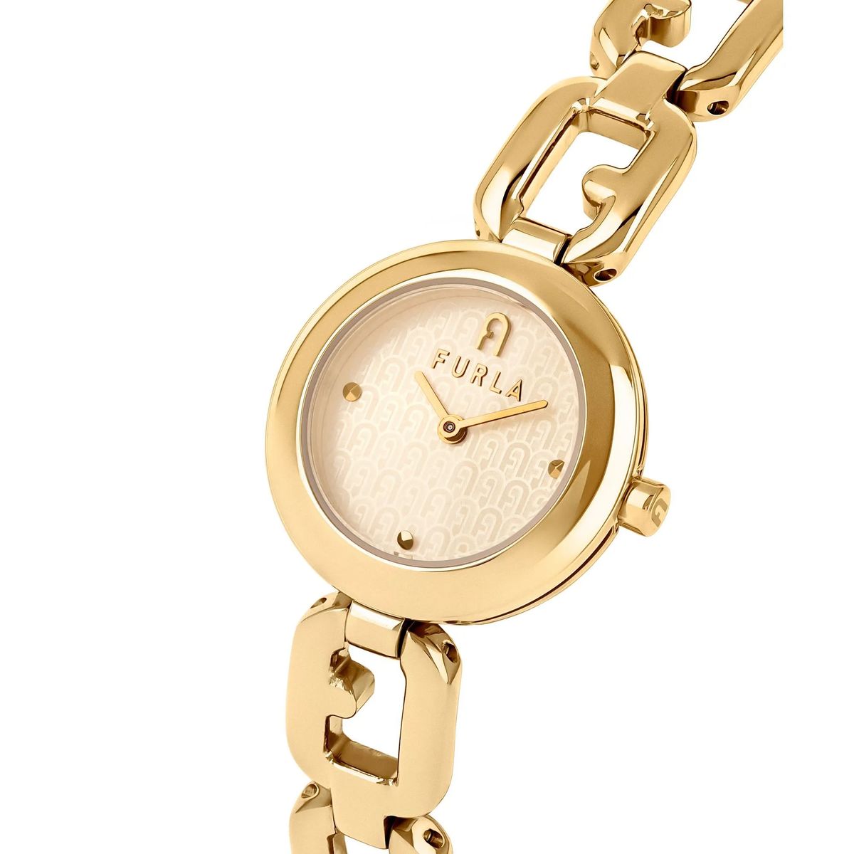 Goldfarbene Analoguhr mit Kettenarmband