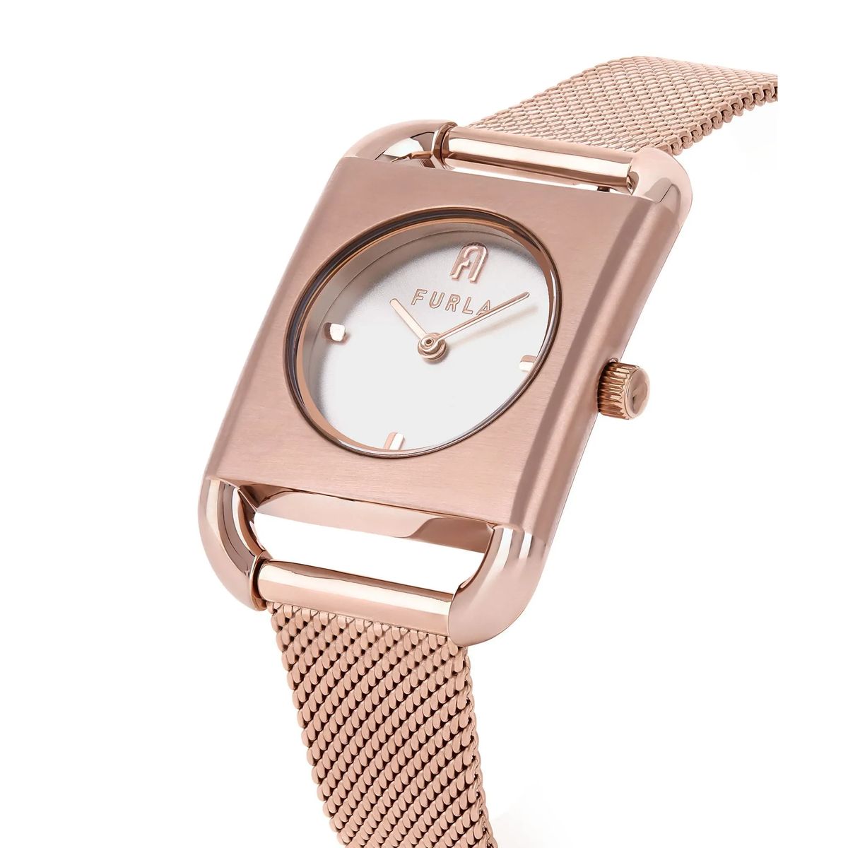 Quadratische roségoldfarbene Mesh-Uhr