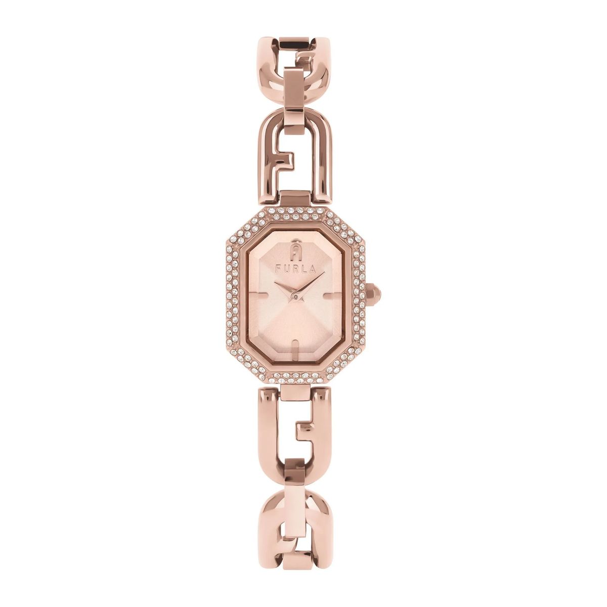Rosegoldfarbene achteckige Damenuhr