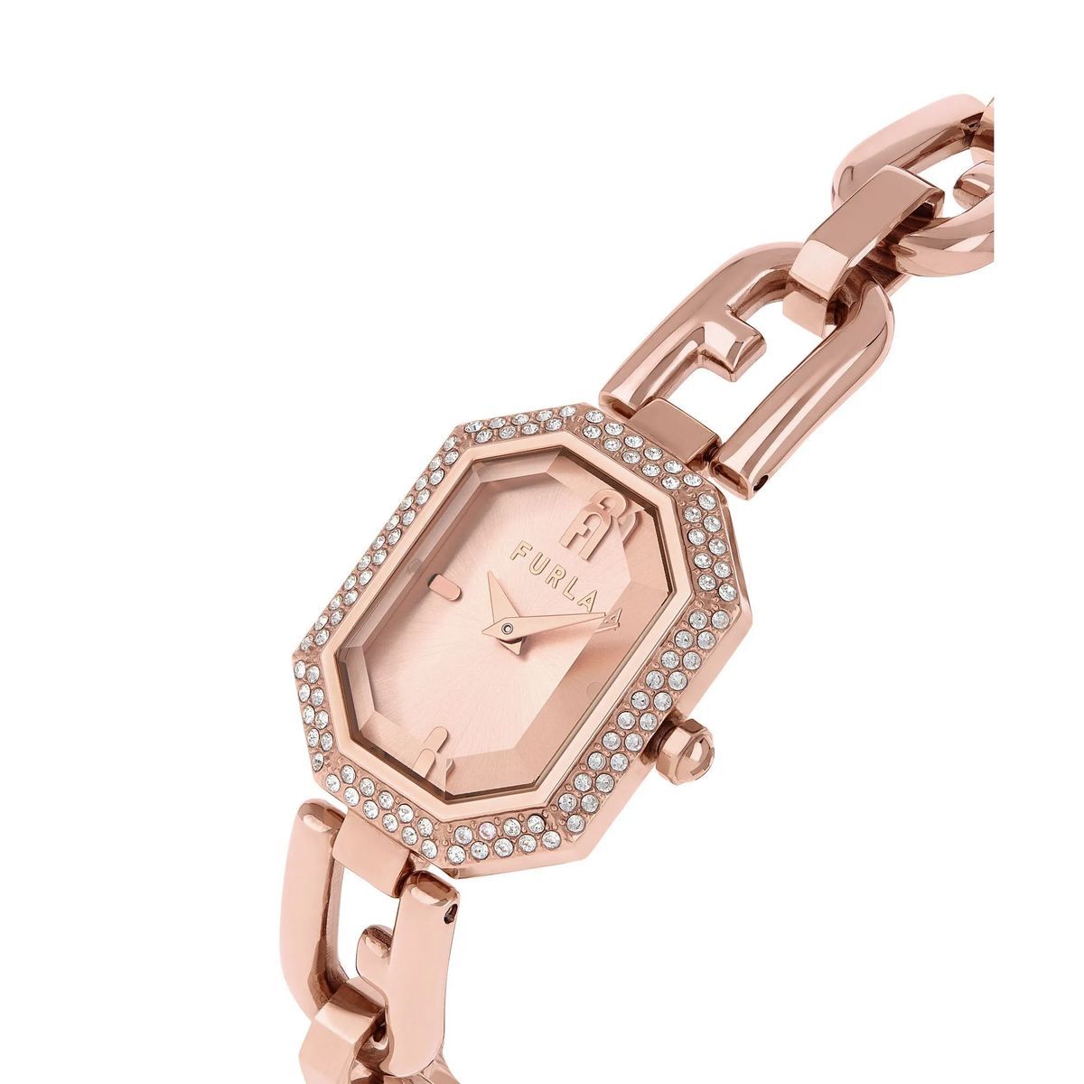 Rosegoldfarbene achteckige Damenuhr
