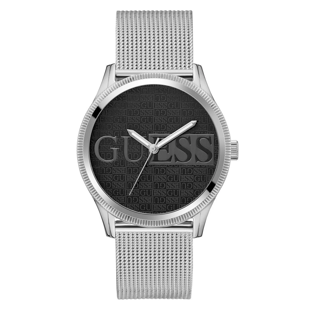 Silberfarbene Uhr mit Mesh-Armband