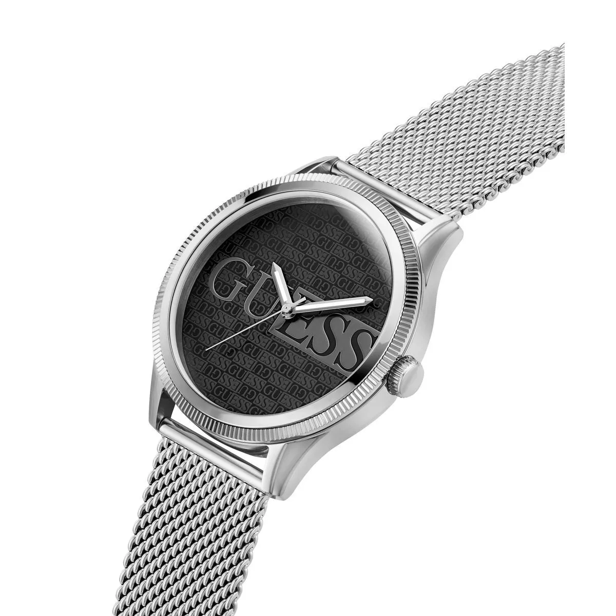 Silberfarbene Uhr mit Mesh-Armband