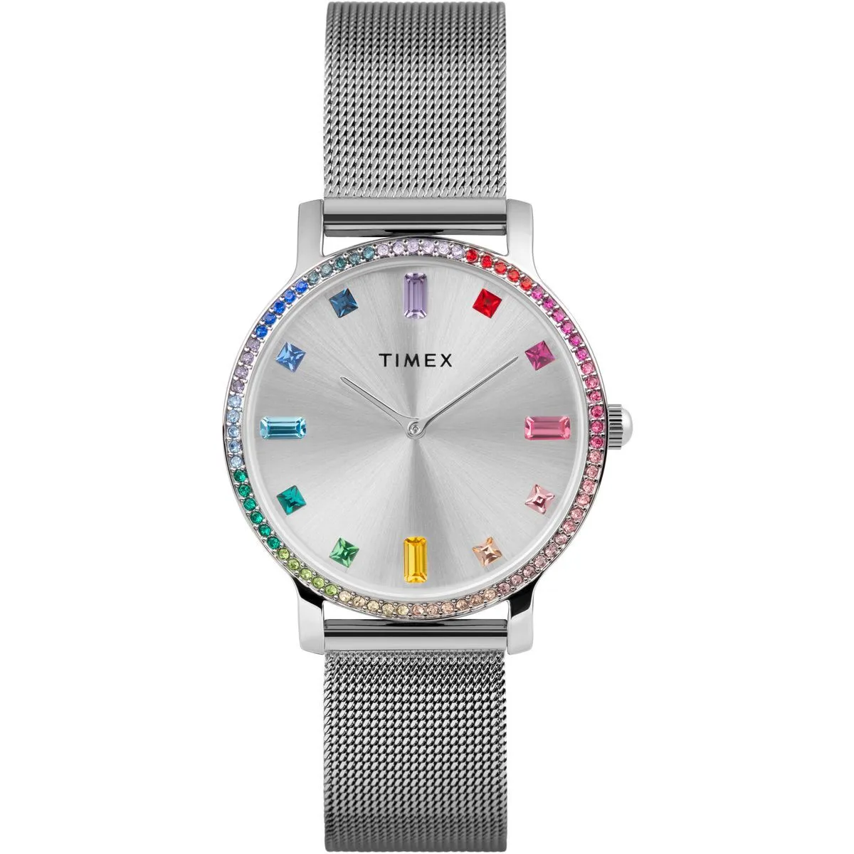Regenbogenlünette silberne Mesh-Uhr