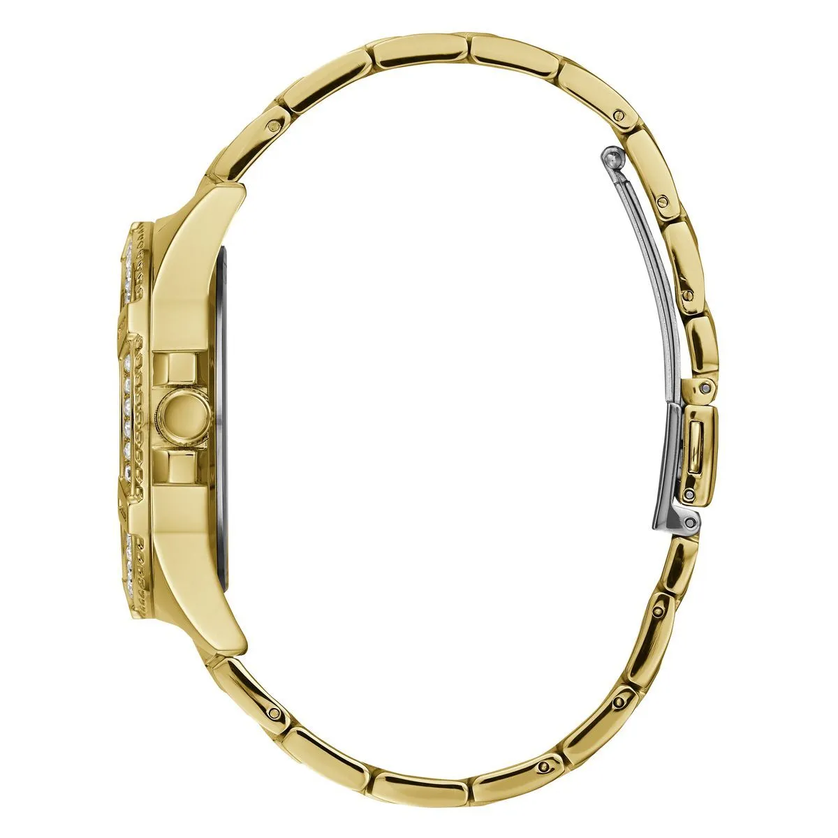 Goldfarbene Chronograph Damenuhr mit Kristallen