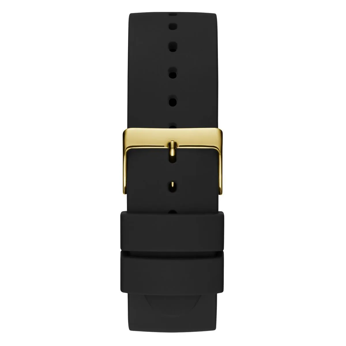 Goldfarbene Uhr mit schwarzem Zifferblatt und Silikonarmband