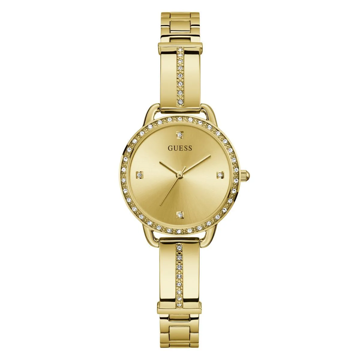 Goldfarbene Armbanduhr mit Kristallakzenten