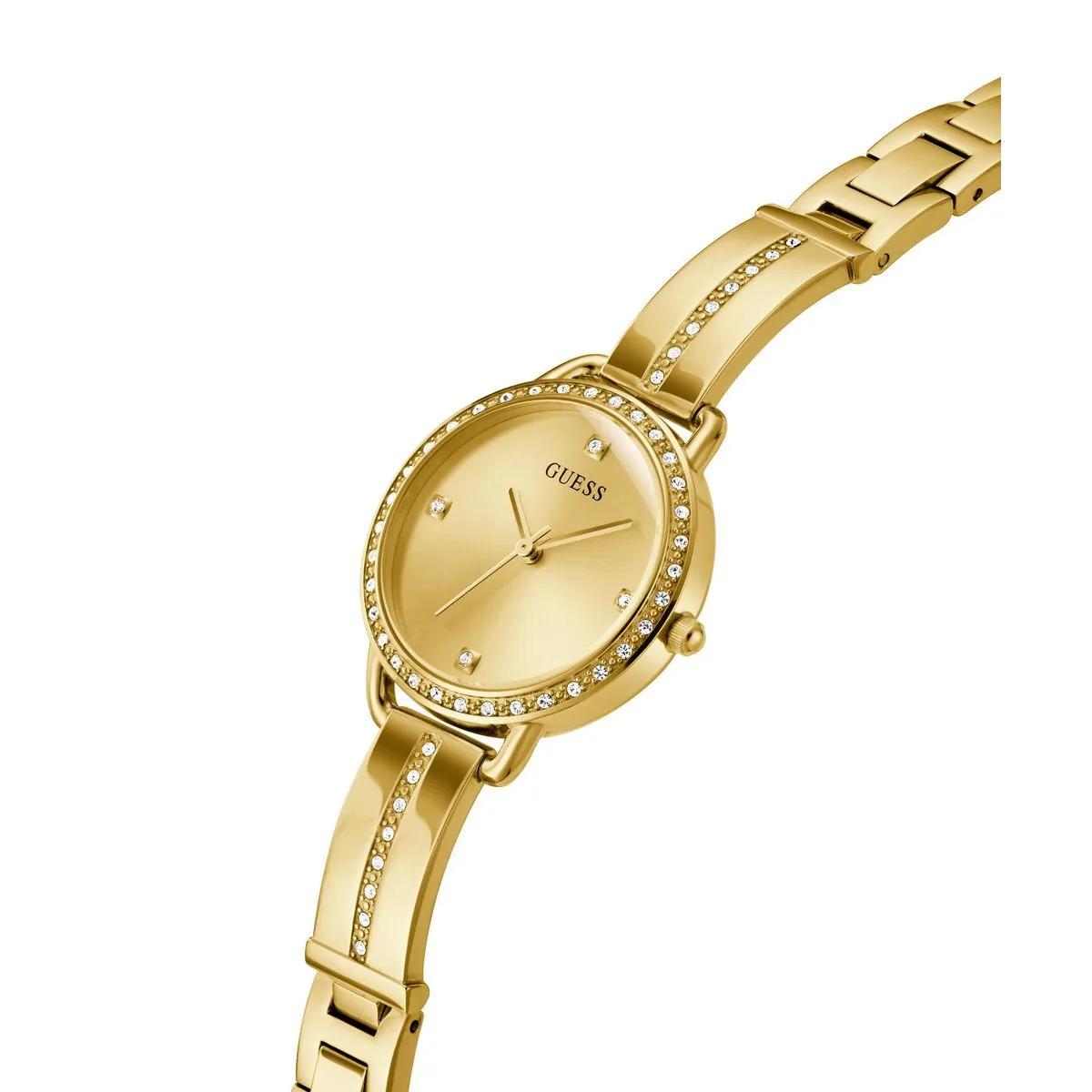 Goldfarbene Armbanduhr mit Kristallakzenten