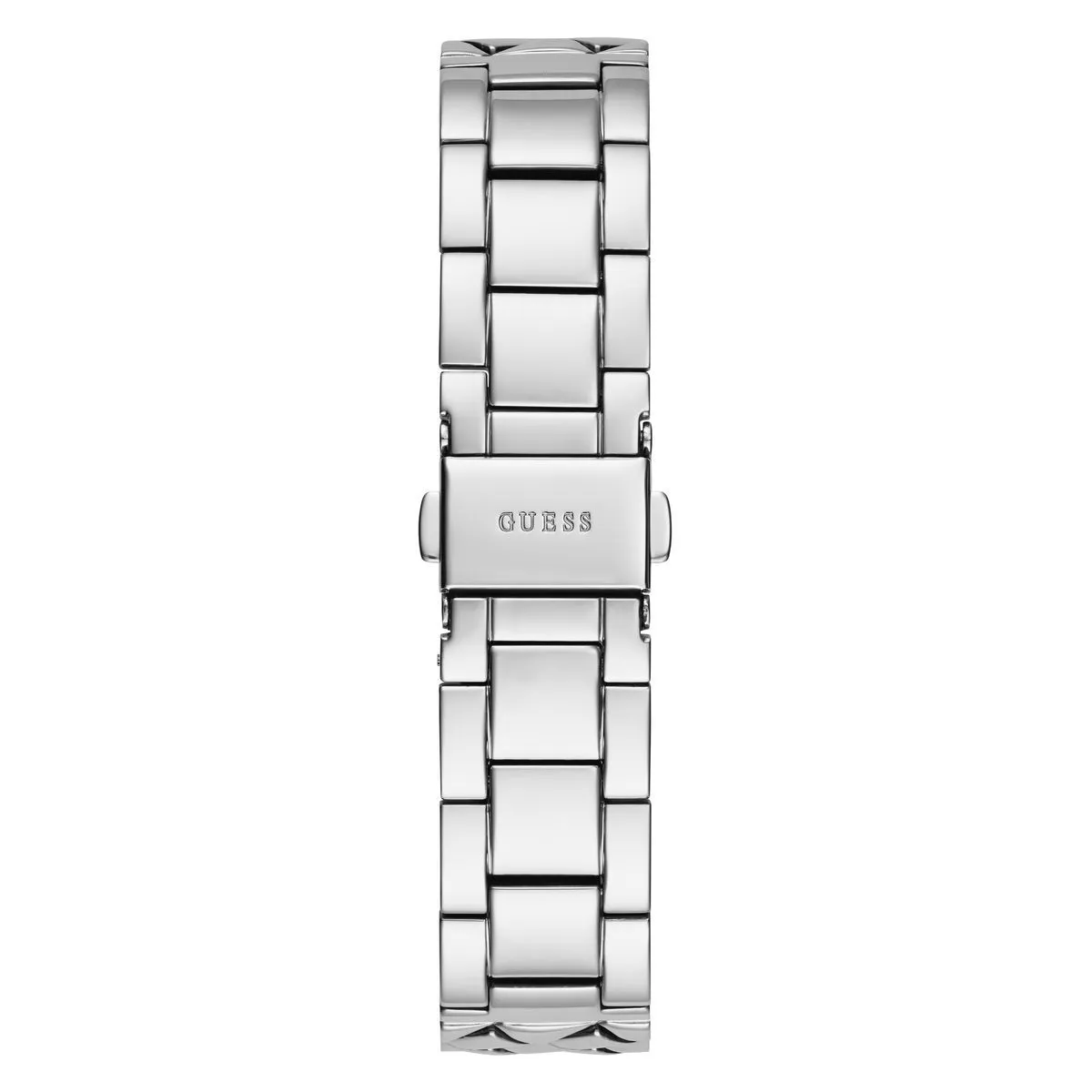 Silberfarbene Damen-Armbanduhr mit gestepptem Armband