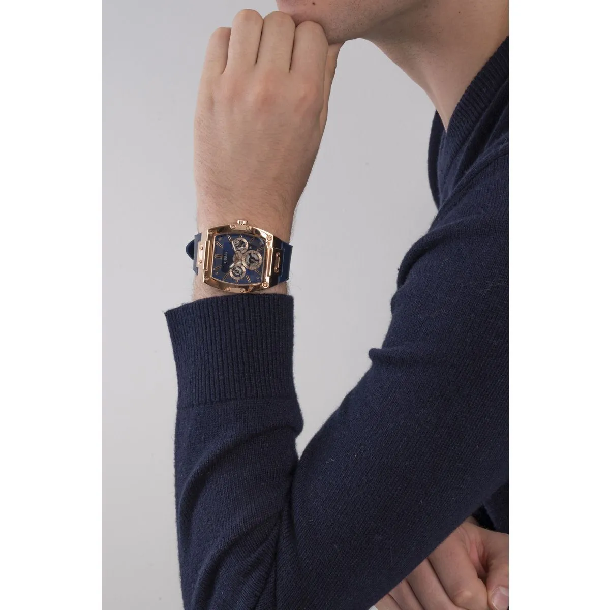 Roségold Chronograph blaue Zifferblatt Uhr