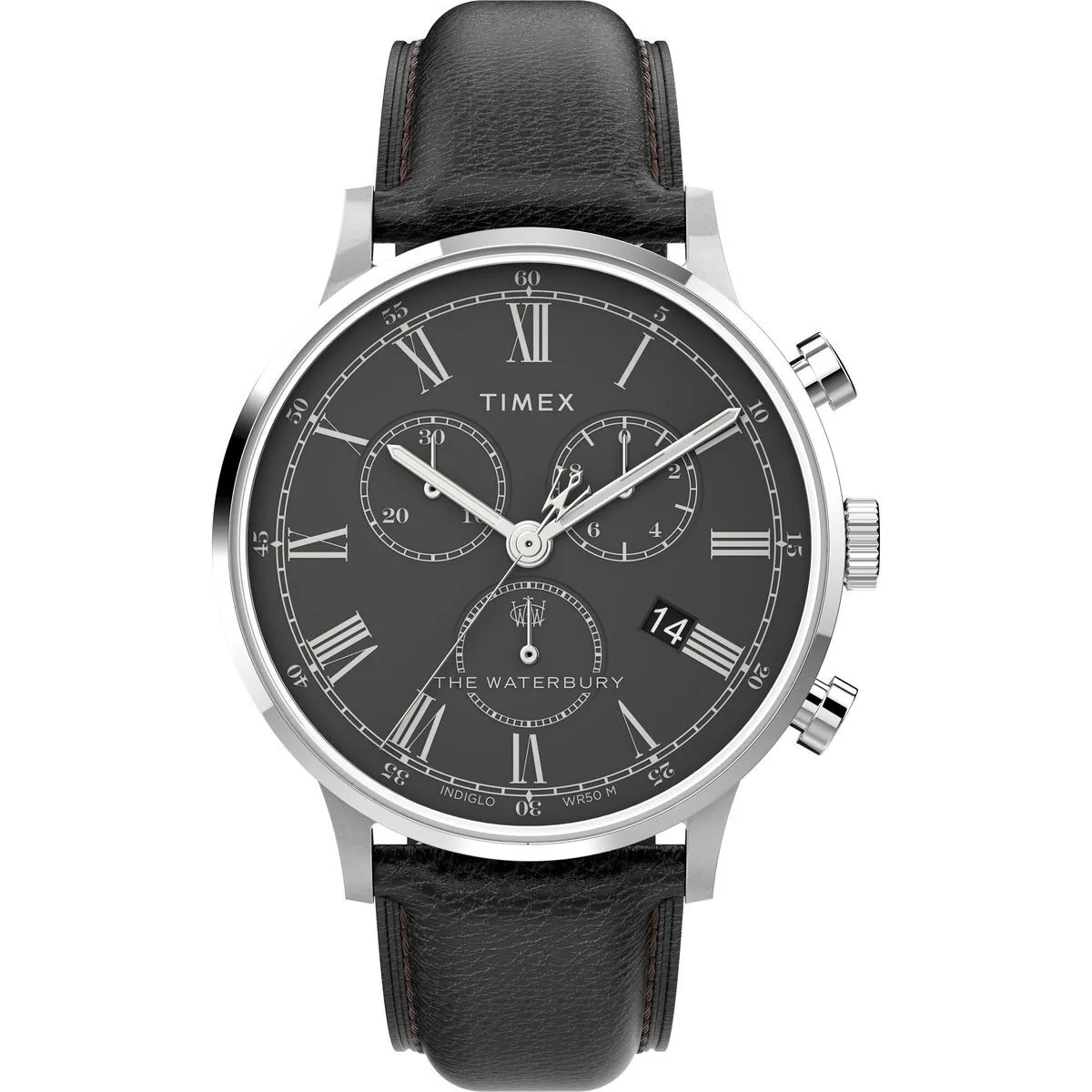 Klassische silberne Chronograph Lederuhr
