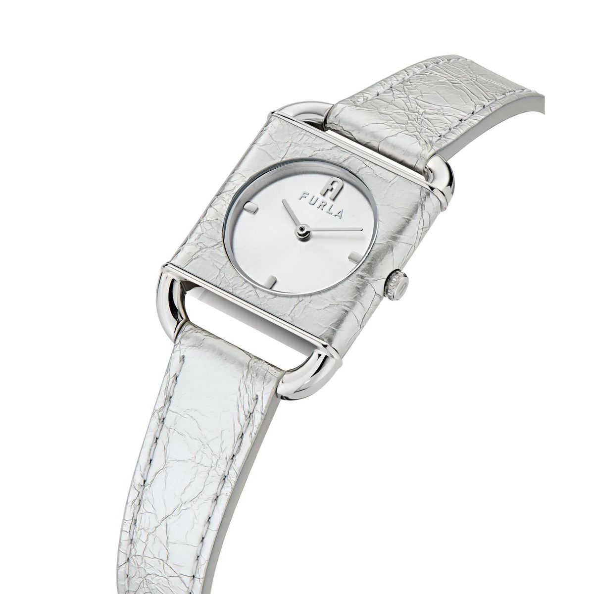 Silberfarbene Uhr mit Lederarmband