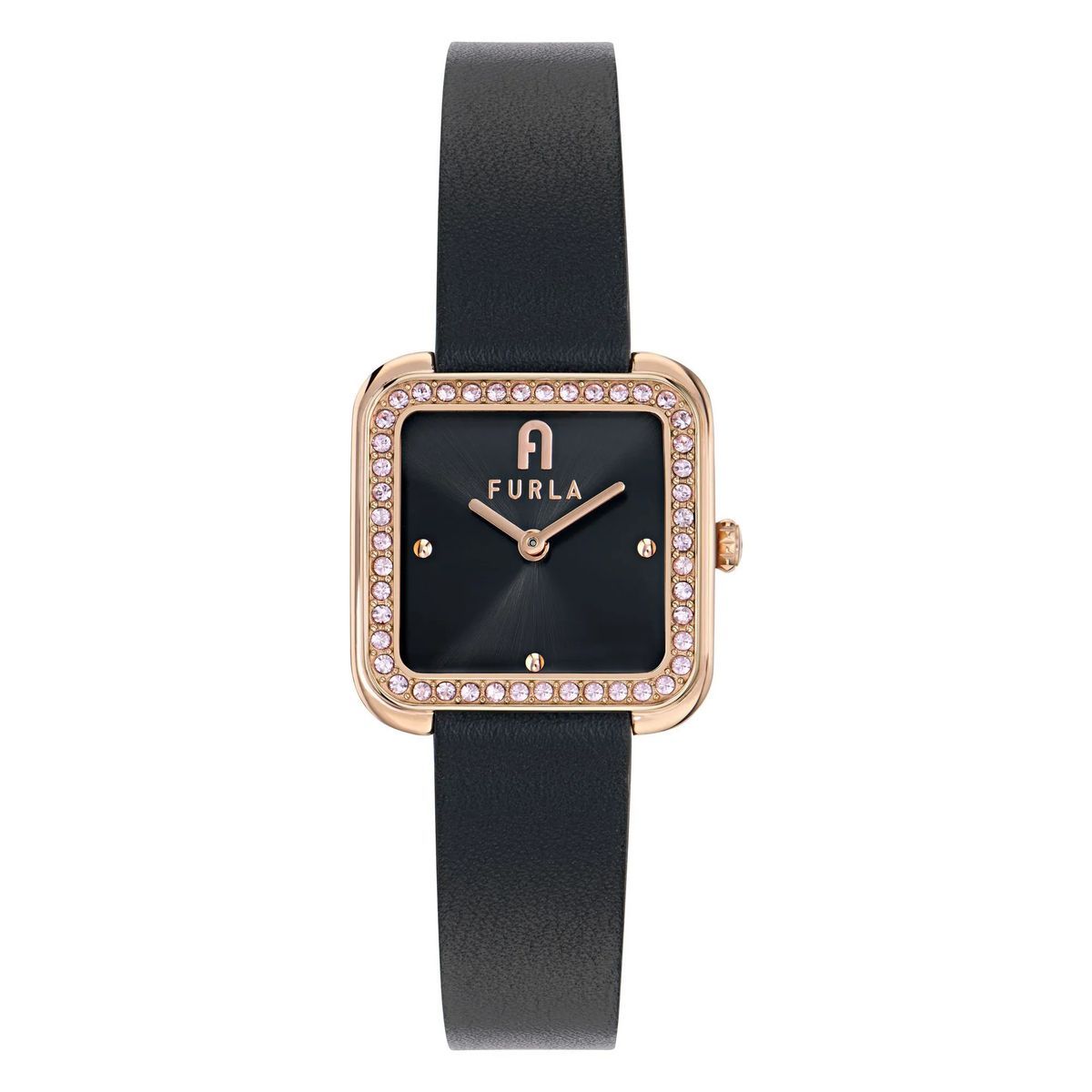 Quadratische schwarze Lederuhr mit Kristallen
