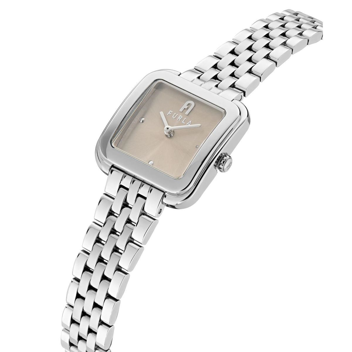 Silberfarbene Armbanduhr mit quadratischem Zifferblatt