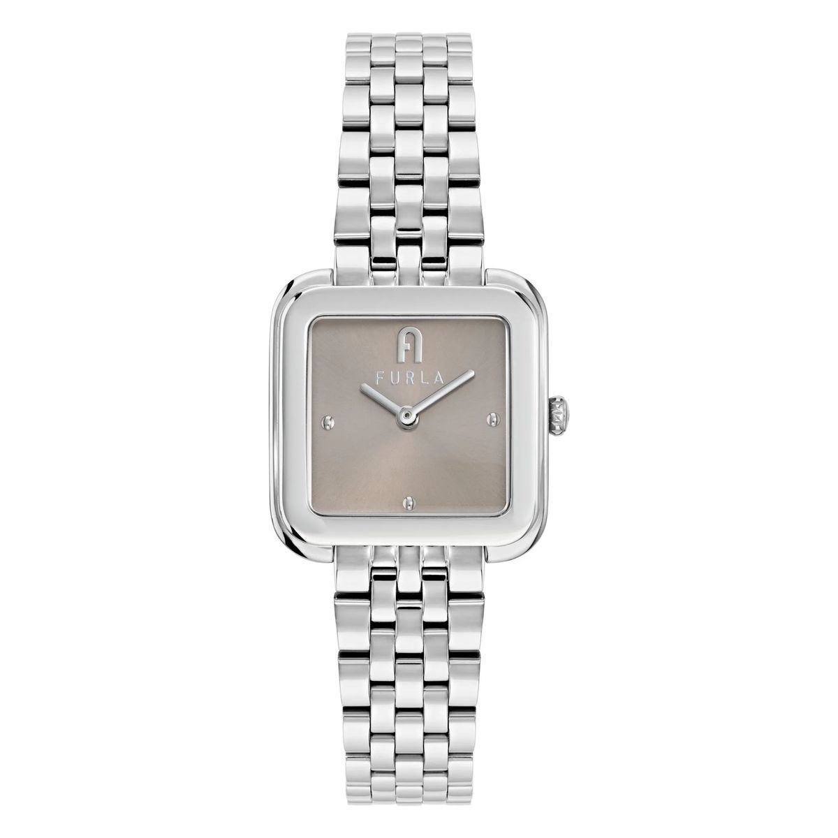 Silberfarbene Armbanduhr mit quadratischem Zifferblatt