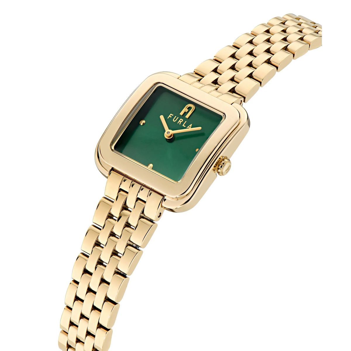 Goldfarbene Uhr mit quadratischem Zifferblatt