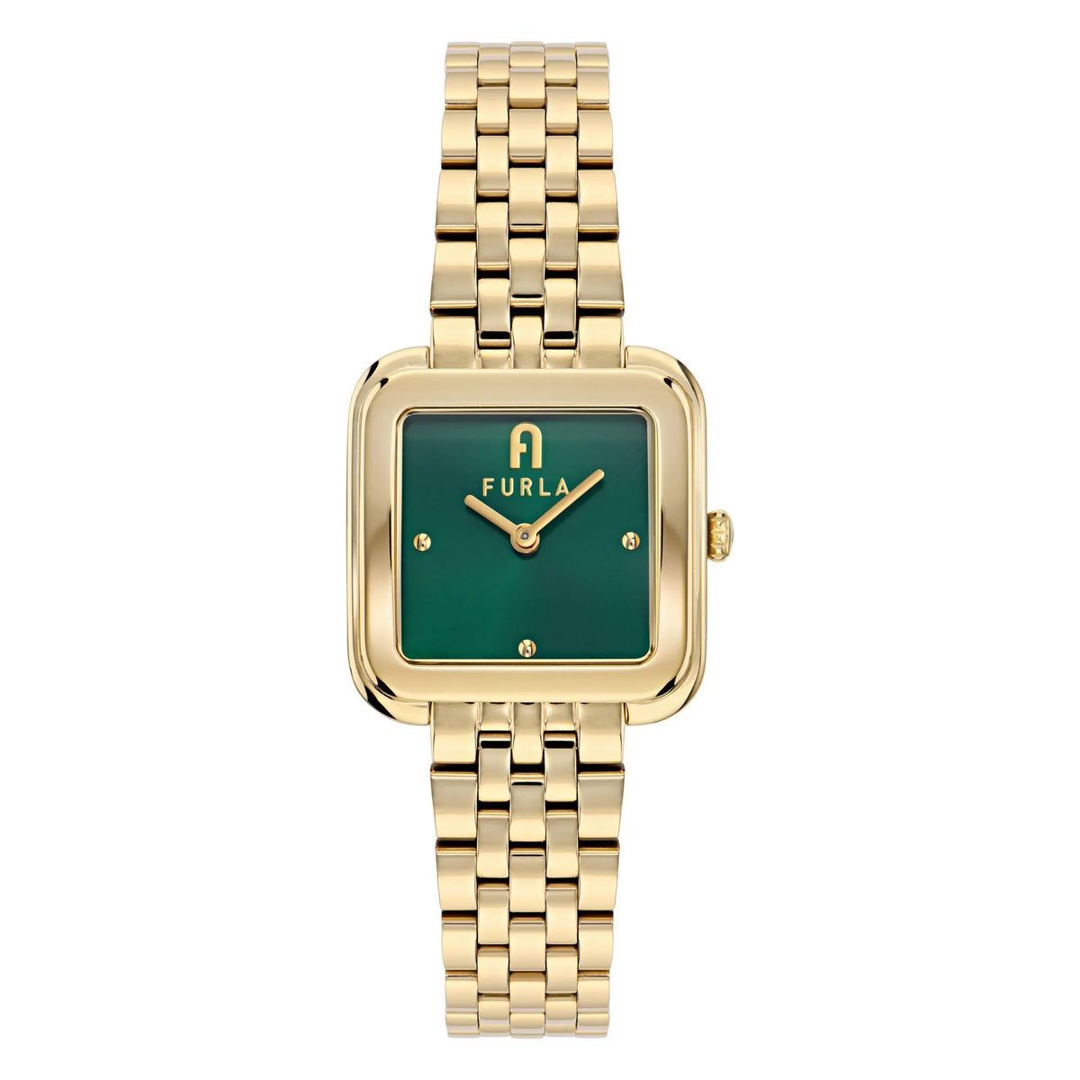 Goldfarbene Uhr mit quadratischem Zifferblatt
