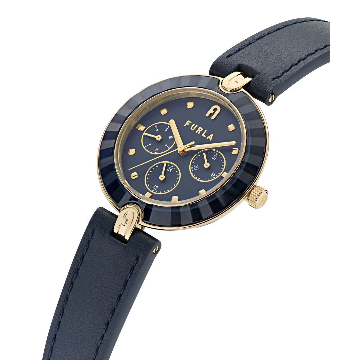 Marineblaue Multifunktions-Lederuhr